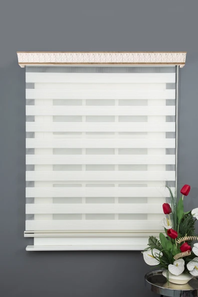 Blind-X Krem Dar Plise Stor Zebra Perde Balkon Perdesi, Oturma Odası Perdesi Alüminyum Dayanıklı Kasa - Resim 2