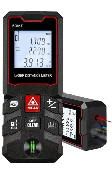 50 Metre Yüksek Hassasiyet Lazer Metre Ölçer LCD Dijital Ekran Su Terazili Lazermetre - 2