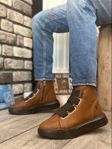 ET0142 Bantlı Erkek Yüksek Taban Kahverengi Spor Bot - 2