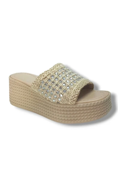 İremsu 788-25 Örgü Taşlı Anatomik Dolgu Topuk Kadın Terlik ürün görseli 1