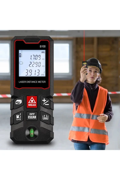 50 Metre Yüksek Hassasiyet Lazer Metre Ölçer LCD Dijital Ekran Su Terazili Lazermetre - 5