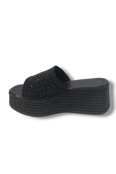 İremsu 788-25 Örgü Taşlı Anatomik Dolgu Topuk Kadın Terlik - Resim 6