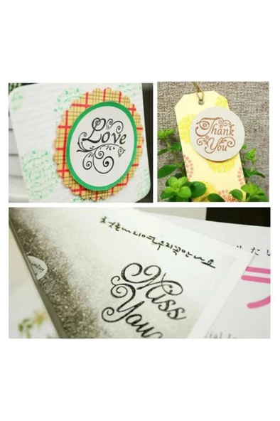 Ahşap Damga 3’lü Mühür Set Love - Miss You - Thank You Temalı - Resim 3
