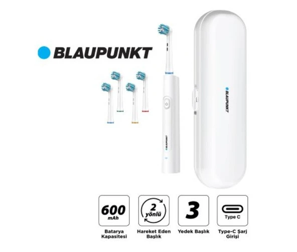 Blaupunkt  P20  Döner Başlıklı Stantlı Şarjlı Diş Fırçası Beyaz 600Mah