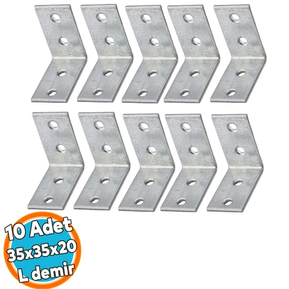 (10 ADET) Mobilya Eşya Dolap Duvara Sabitleme Köşebent Bağlantı Aparatı L Demiri Gönye 35x35x20 Mm