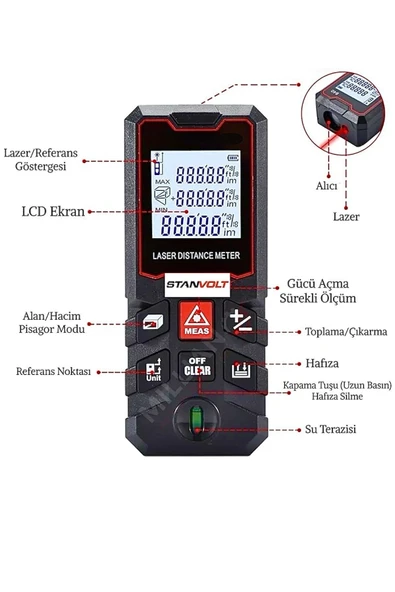 50 Metre Yüksek Hassasiyet Lazer Metre Ölçer LCD Dijital Ekran Su Terazili Lazermetre - 3