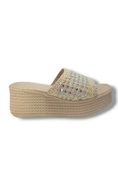 İremsu 788-25 Örgü Taşlı Anatomik Dolgu Topuk Kadın Terlik - Resim 2