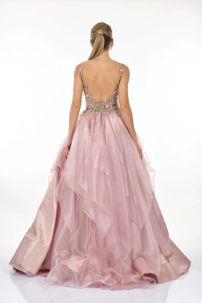 Alfa Beta İşlemeli Katlı Uzun Abiye Elbise 2314741 - Resim 7