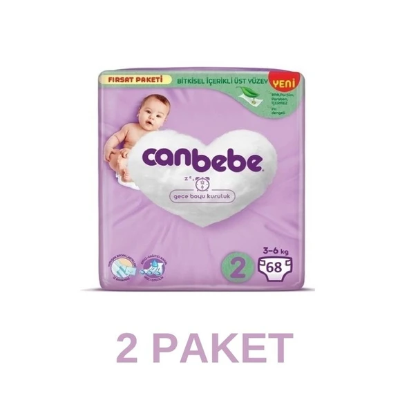 CANBEBE Bebek Bezi Fırsat Paketi 2 Beden Mini (3-6 KG) 68 Adet