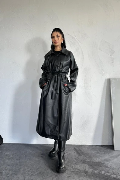 Siyah Reglan Kol Trençkot