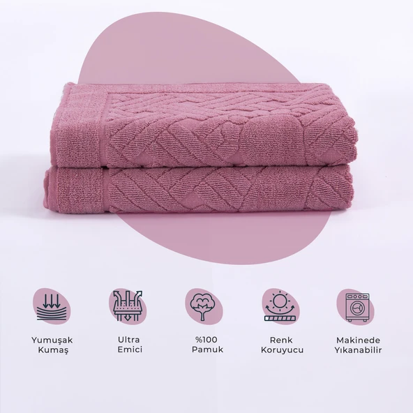 Homedius Ayak Havlusu Kalın Zikzak - Pembe 2'li - 50x70 cm