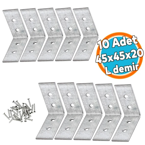 (10 ADET) Mobilya Eşya Dolap Duvara Sabitleme Köşebent Bağlantı Aparatı L Demiri Gönye 45x45x20 Mm