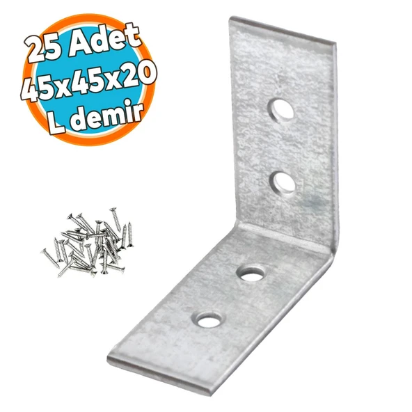 (25 ADET) Mobilya Eşya Dolap Duvara Sabitleme Köşebent Bağlantı Aparatı L Demiri Gönye 45x45x20 Mm