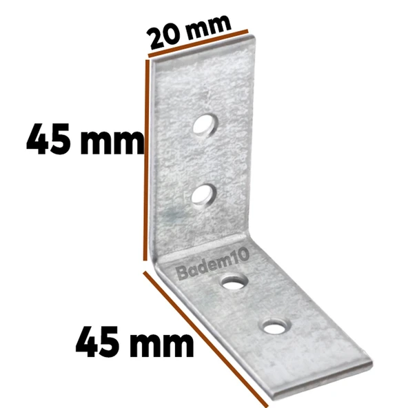 (10 ADET) Mobilya Eşya Dolap Duvara Sabitleme Köşebent Bağlantı Aparatı L Demiri Gönye 45x45x20 Mm - Resim 2