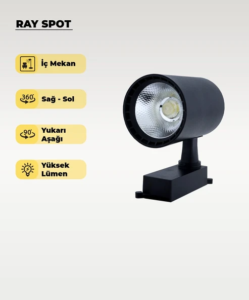 30W Siyah Ray Spot 4000K (Gün Işığı)