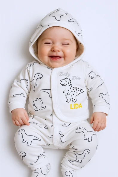 BEBEK HASTANE ÇIKIŞI 5 PARÇA BASKILI ŞAPKALI ELDİVENLİ ÖNLÜKLÜ E1 - 9