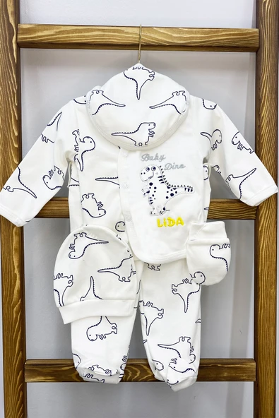 BEBEK HASTANE ÇIKIŞI 5 PARÇA BASKILI ŞAPKALI ELDİVENLİ ÖNLÜKLÜ E1 - 10