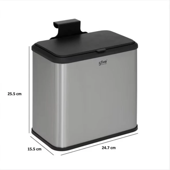 5five Simply Smart Dolap İçi Compact 5LT. Çöp Kovası Çelik - 6