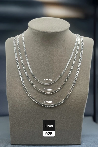 4mm Barlı Zincir 925 Ayar Gümüş Kolye - 5