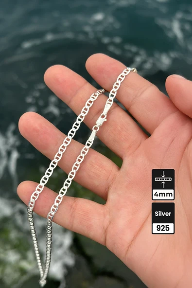 4mm Barlı Zincir 925 Ayar Gümüş Kolye - 3
