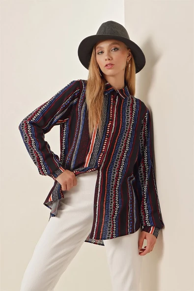 3721 Grafik Desenli Gömlek - D.Lacivert ürün görseli