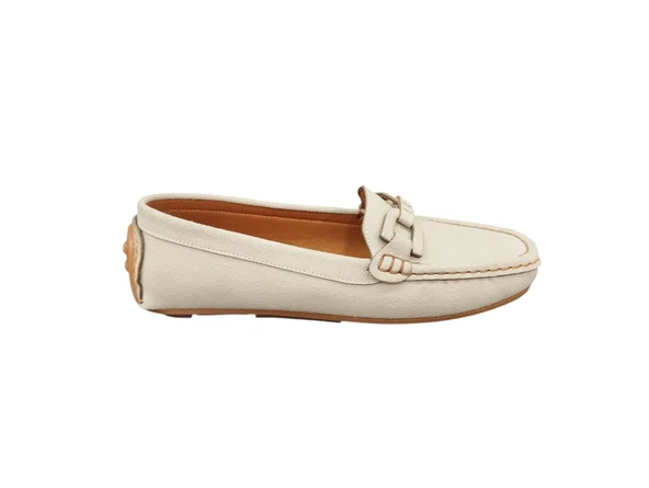 Punto 312118Z Toka Detaylı Dikişli Yumuşak İç Pedli Hakiki Süet Günlük Kadın Babet Loafer Ayakkabı - 5