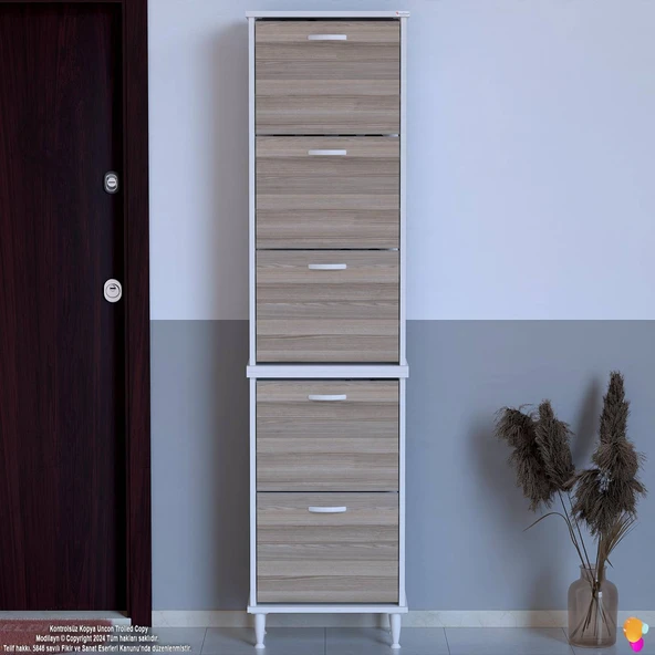 Modilayn VARBİ UMAY' 2 Li Kapı Önü 52x205x 26 cm’ lik 5 Düşer Kapak 10 Göz Bölme Ayakkabılık - 4