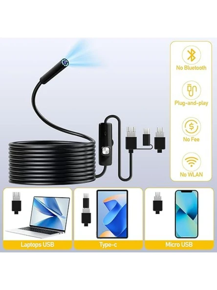BLUE İNTER CMR72 Işıklı 10M Endoskopi Kamerası 1080P Hd Su Geçirmez IP67 8 LED Android ve Ios - 3