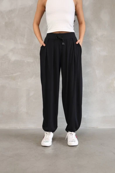 Osy Modal Yumuşak Dokulu Kumaş Şalvar Pantalon - Siyah - 2