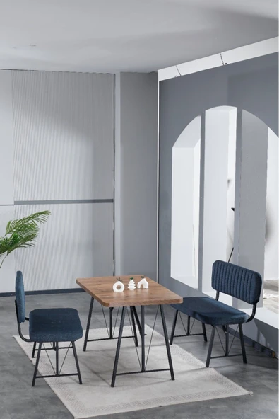 Hayat 70x110 Atlantik Mutfak Masası, Mutfak Masası Takımı, Yemek Masası, 2 Benchli - Lacivert - 2
