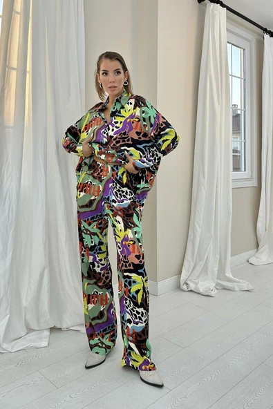Desenli Dijital Desenli Gömlek Ve Pantolon Takım - 2