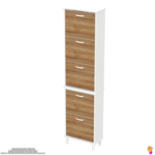 Modilayn VARBİ UMAY' 2 Li Kapı Önü 52x205x26 cm’ lik 5 Düşer Kapak 10 Göz Bölme Raf Ayakkabılık - 6