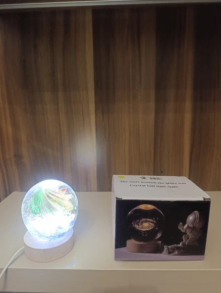 Ahşap altlıklı ışıklı küre - Resim 6