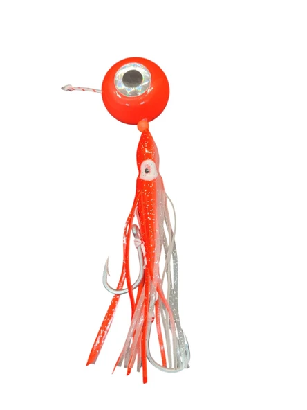 S.F. Melek Gözü Jig 150g Kırmızı UV - 0/3 No Paslanmaz İğne - Kırmızı Glow Saçak