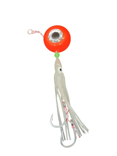 S.F. Melek Gözü Jig 180g Kırmızı UV - 0/3 No Paslanmaz İğne - Beyaz Glow Saçak