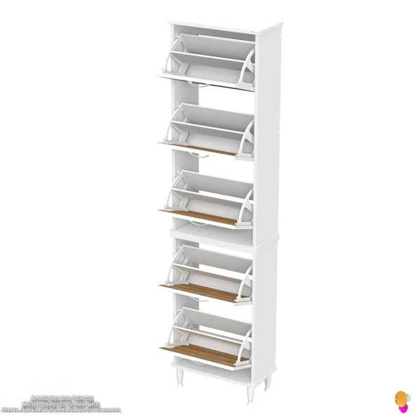 Modilayn VARBİ UMAY' 2 Li Kapı Önü 52x205x26 cm’ lik 5 Düşer Kapak 10 Göz Bölme Raf Ayakkabılık - 7