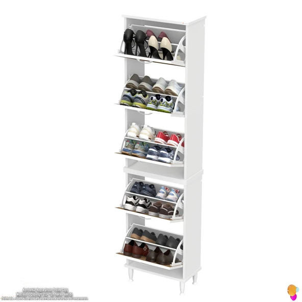 Modilayn VARBİ UMAY' 2 Li Kapı Önü 52x205x26 cm’ lik 5 Düşer Kapak 10 Göz Bölme Raf Ayakkabılık - 5