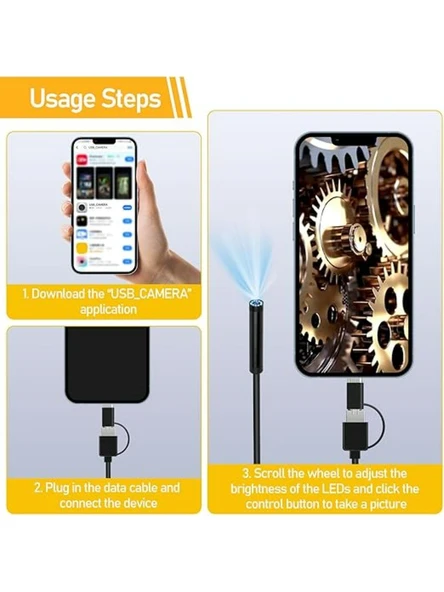 BLUE İNTER CMR72 Işıklı 10M Endoskopi Kamerası 1080P Hd Su Geçirmez IP67 8 LED Android ve Ios - 5