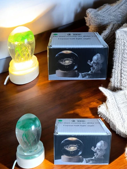 Ahşap altlıklı ışıklı küre - Resim 5