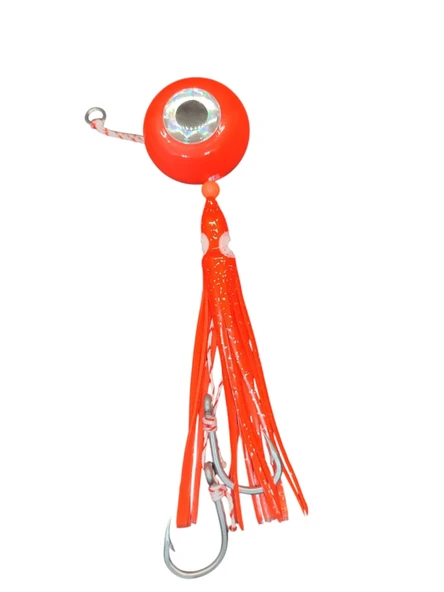 S.F. Melek Gözü Jig 180g Kırmızı UV - 0/3 No Paslanmaz İğne - Kırmızı Saçak - 1