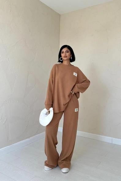 Camel Klasik Fitilli Kazak Ve Pantolon Takım