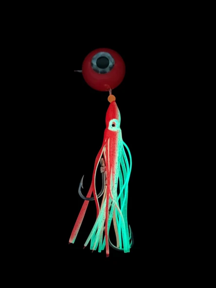 S.F. Melek Gözü Jig 180g Kırmızı UV - 0/3 No Paslanmaz İğne - Kırmızı Glow Saçak - 3