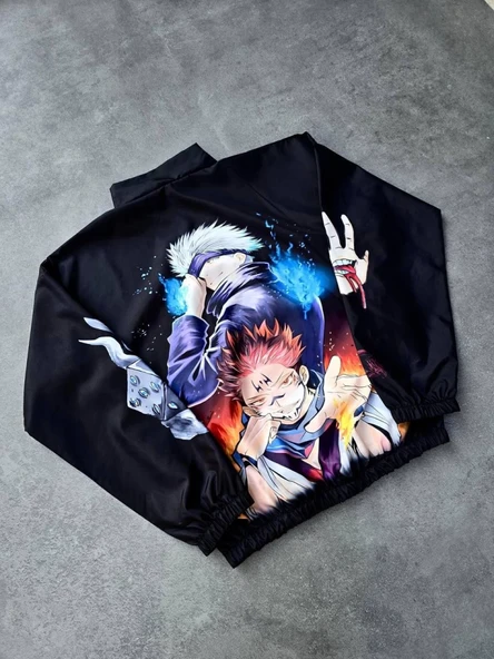 Fermuarlı Dijital Baskılı Rüzgarlık - Siyah - 3