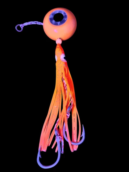 S.F. Melek Gözü Jig 200g Kırmızı UV - 0/5 No Paslanmaz İğne - Kırmızı Saçak - 2