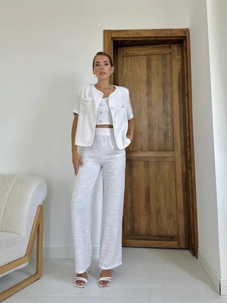 Ekru Askılı Büstiyer Ceket Ve Pantolon Takım