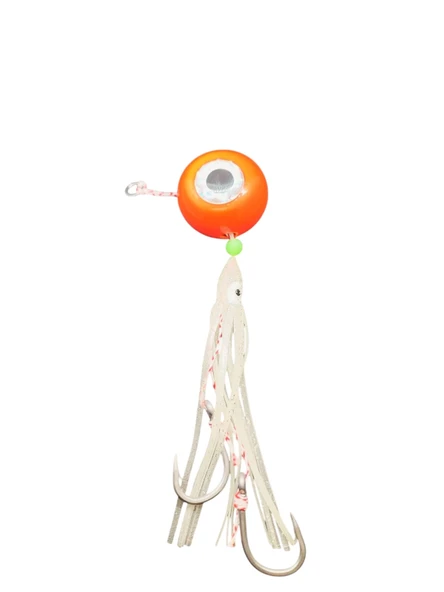 S.F. Melek Gözü Jig 180g Turuncu UV - 0/3 No Paslanmaz İğne - Beyaz Glow Saçak