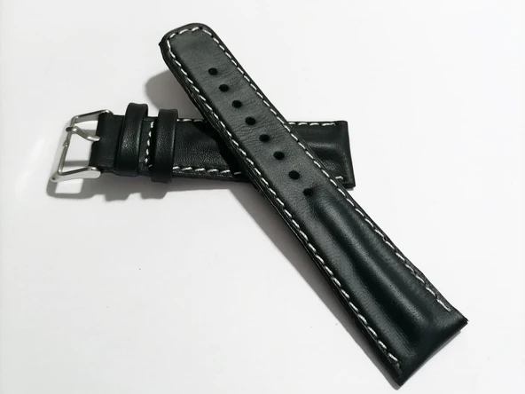 Fado Her Saate Uygun Bombeli  22 mm  Piramit modeli Hakiki Deri (210)  siyah