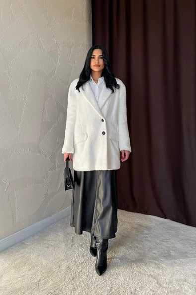 Ekru Tüylü Yumoş Kaban - 2