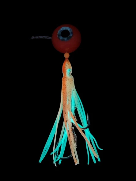 S.F. Melek Gözü Jig 120g Turuncu UV - 0/2 No Paslanmaz İğne - Turuncu Glow Saçak - Resim 3