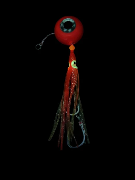 S.F. Melek Gözü Jig 250g Turuncu UV - 0/5 No Paslanmaz İğne - Turuncu Saçak - Resim 3